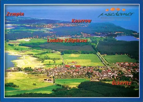 Ückeritz (Usedom) Luftbild Zempin Koserow, Loddin-Kölpinsee, Ückeritz 1995