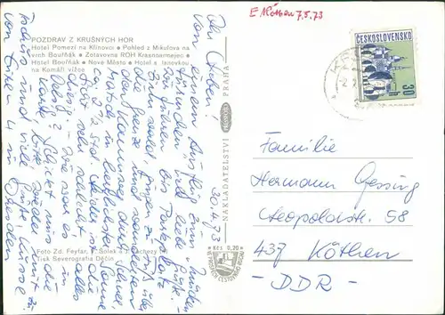 Postcard .Tschechien Pozdrav z Krušných hor/Böhmisches Erzgebirge 1973