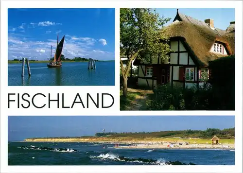 Fischland 3 farbige Ansichten, Ostsee, Schiff, Strand Partie 2000