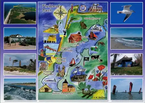 Fischland Mehrbildkarte mit Umgebungskarte, Ostsee-Ansichten 1997