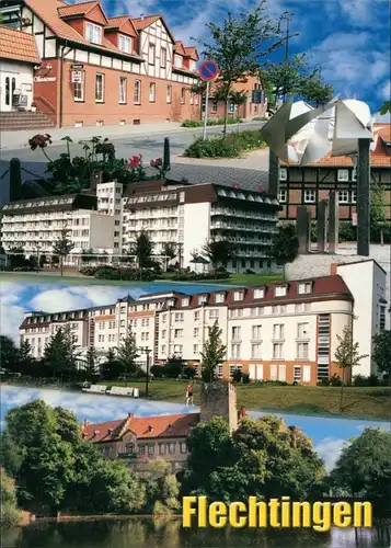 Flechtingen-Börde-Hakel Mehrbild-AK ua. Skulptur, Median-Klinik, Wasserschloss uvm. 2000