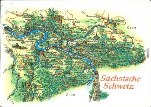 Bad Schandau Sächsische Schweiz Landkarte: Sebnitz Köngistein Schmilka 1979