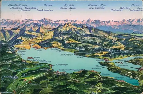 Ansichtskarte  Landkarten-Ansichtskarte - Bodensee 1922