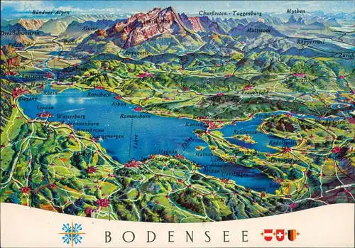 Ansichtskarte  Reliefkarte des Bodensees 1980