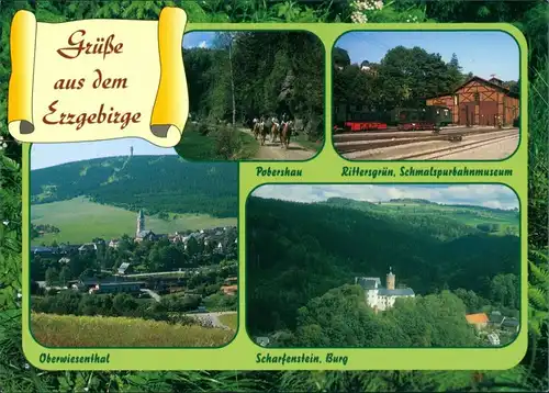 .Sachsen Mehrbild-AK mit Pobershau, Rittersgrün, Burg Scharfenstein, Oberwiesenthal 1995