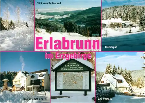 Erlabrunn-Breitenbrunn (Erzgebirge) Mehrbildkarte ua. Hotel, Teumergut, Winter-Landschaft 1995/2002