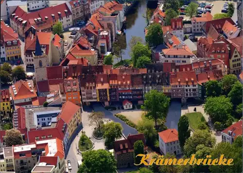 Erfurt Krämerbrücke, Brücken Häuser Partie aus der Vogelschau 2002