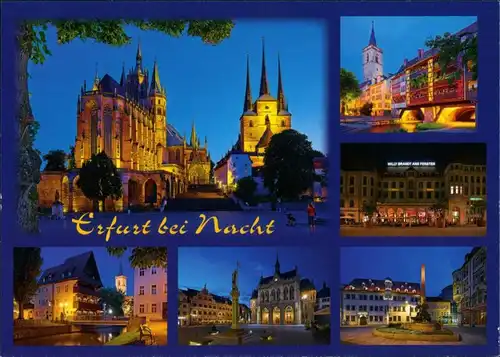 Erfurt Mehrbildkarte, Motive Teilansichten in Abend-Dämmerung 2000