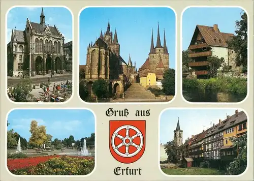 Erfurt Mehrbildkarte 6 Fotos ua. Krämerbrücke, IGA, Rathaus uvm. 1989