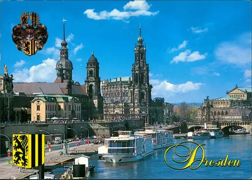 Dresden Stadtteilansicht, Brühlsche Terrassen, Semperoper, Kathedrale 1999