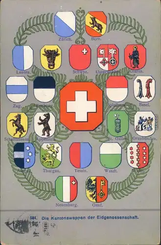 Ansichtskarte  Wappen/Flaggen/Fahnen - Schweiz 1914