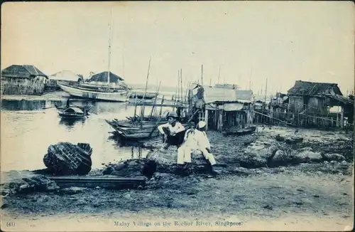 Postcard Singapur Malaysisches Dorf Roclior River 1913 