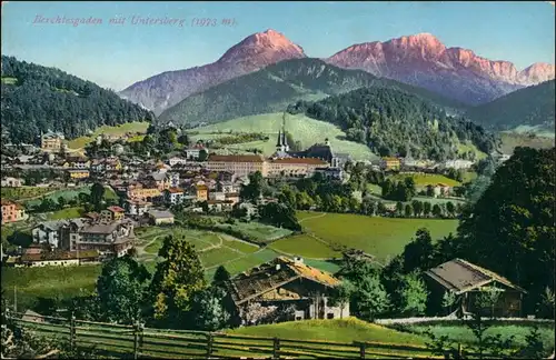 Ansichtskarte Berchtesgaden Gesamtansicht, Alpen Panorama mit Untersberg 1916