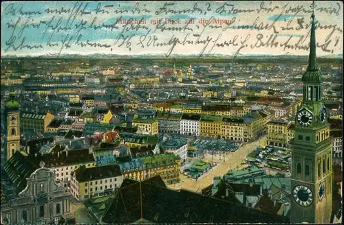 Ansichtskarte München Panorama-Ansicht Innenstadt, Fernansicht Alpen 1912