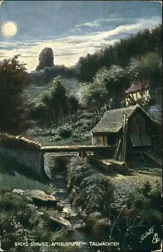 Ansichtskarte Rathewalde Sächsische Schweiz, Amselgrund, Talwächter 1909
