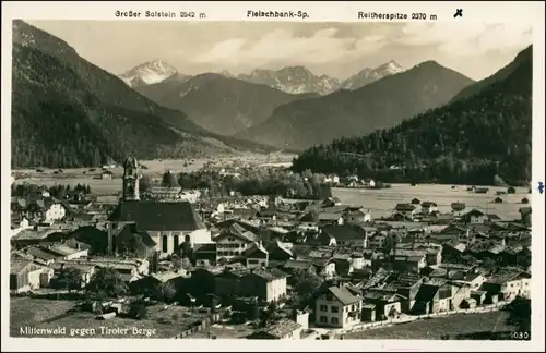 Mittenwald Panorama-Ansicht, Alpen Berge mit Namen, Gebirgskette 1938