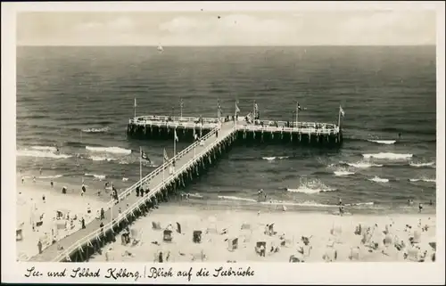 Postcard Kolberg Kołobrzeg Blick auf den Seesteg - Strand 1935
