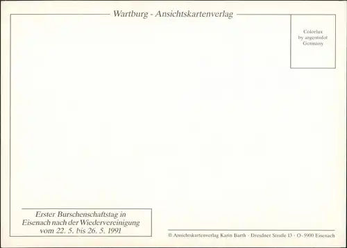 Ansichtskarte Eisenach 1. Burschenschaftstag nach Wiedervereinigung 1990/1991