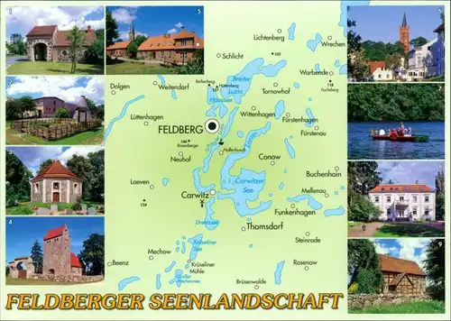 Feldberg-Feldberger Seenlandschaft Umgebungskarte, Landkarte mit Seen und Orten