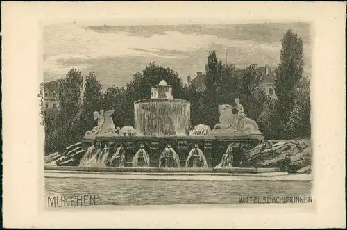 München Lenbachplatz mit Wittelsbacherbrunnen, Echter Handpressen-Kupferdruck 1922