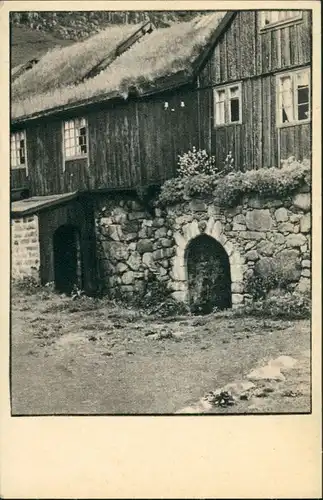 Postcard Kirkjubøur Kirkebø Wohngebäude, Holz mit Grasdach 1915