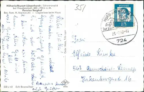 Lützenhardt Gruss aus der Pension "BERGHOF" Mehrbildkarte 4 Ansichten 1963