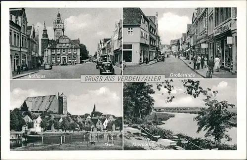 Verden (Aller) Mehrbild-AK ua. Großestrasse, Rathaus, Dom, Aller-Partie 1956