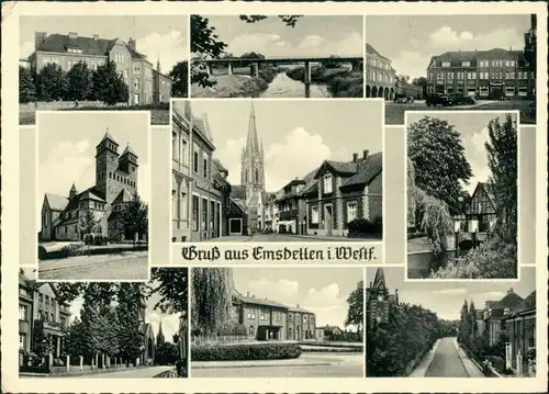 Emsdetten Mehrbildkarte mit Strassen, Plätzen und Gebäuden 1958