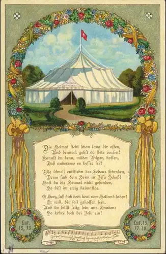 Ansichtskarte  Deutsche Zeltmission, Heimat Text und Noten, Liedkarte 1912