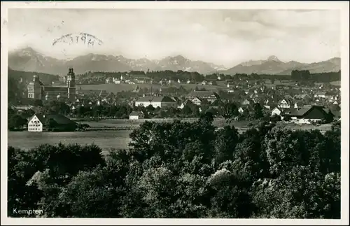 Kempten (Allgäu) Panorama-Ansicht mit Fernblick zu Alpen Berge 1934