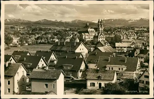 Kempten (Allgäu) Häuser Gruppe, Fernblick Alpen Gebirgskette 1938