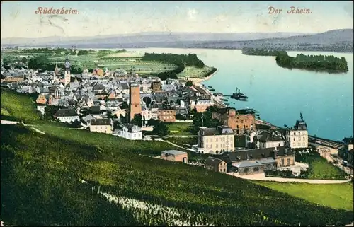 Rüdesheim (Rhein) Panorama, Rhein, Panoramic View with river Rhine 1910/1906