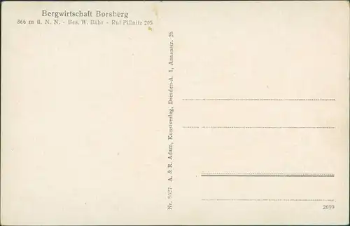 Schönfeld - Weißig-Dresden Bergwirtschaft Borsberg  AK ungelaufen 1928
