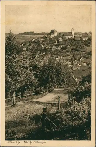 Ansichtskarte Altensteig Weg ins Tal mit Teilansicht der Stadt 1932