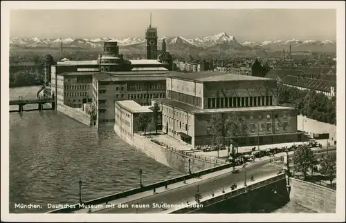 München Deutsches Museum aus der Vogelschau, Fernblick zu den Alpen 1934