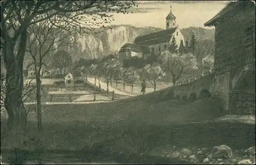 Beuron Panorama-Ansicht Beuron von Nordosten, Blick zur Kirche 1917