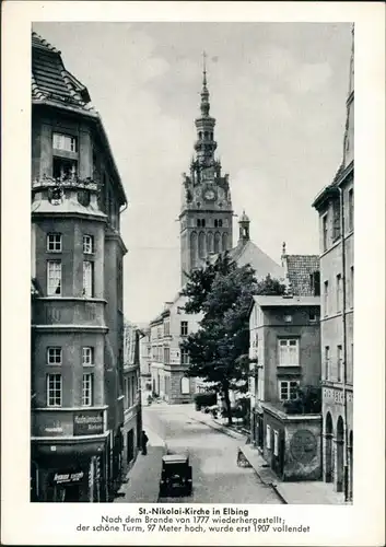 Postcard Elbing Elbląg Straße und St. Nikolai-Kirche 1940