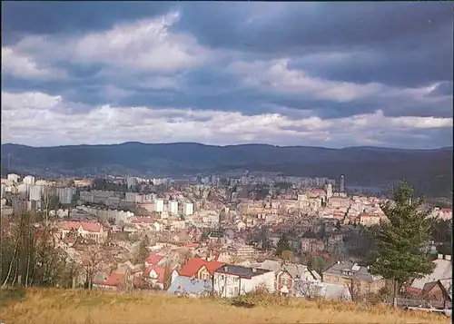 Gablonz (Neiße) Jablonec nad Nisou Panorama auf die Stadt, bewölkt 1989