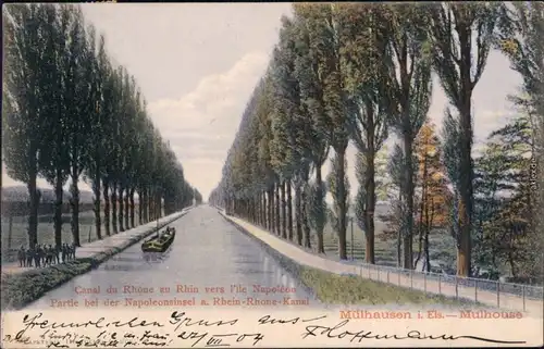Mülhausen Mulhouse Partie bei der Napoleoninsel am Rhein-Rhone-Kanal 1904