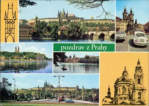 Postcard Prag Praha Ruderboote, Straßenbahn, VW-Käfer 1971