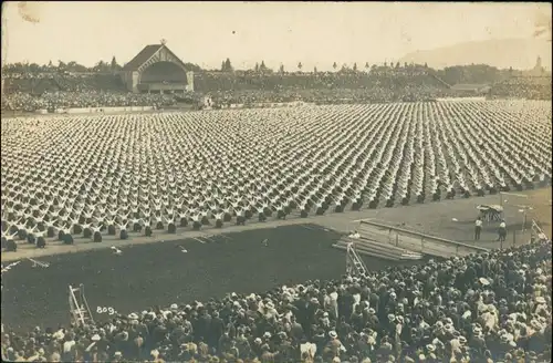 Echtfoto Gruppe  Leibesübung, Sport-Veranstaltung Frankreich Fracaise 1920