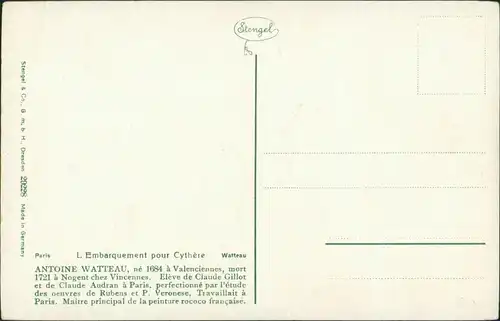 Embarquement pour Cythère, Art Postcard/Künstler Antoine Watteau 1913