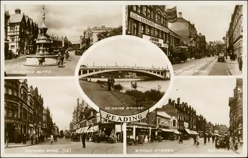 Reading Multi-View Postcard, Bridge, Kings Road, Broad Street 1939