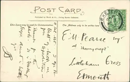 Postcard Exeter Exeter Stempel EXETER auf Postkarte mit Gebäude 1912