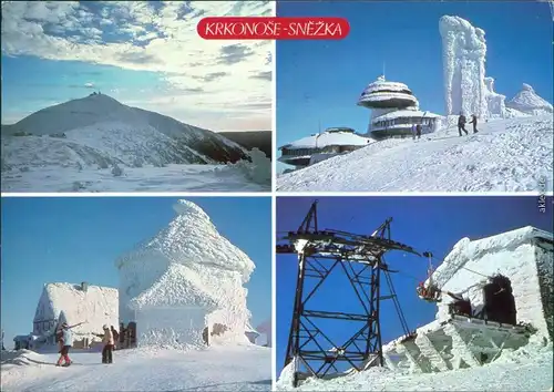 Ansichtskarte  Schneekoppe mit Baude - vereist, Seilbahn 1985