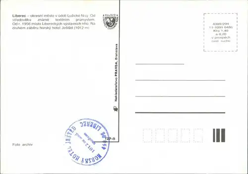 Postcard Reichenberg Liberec Ještěd/Rathaus, Fernsehturm, Straßen 1985