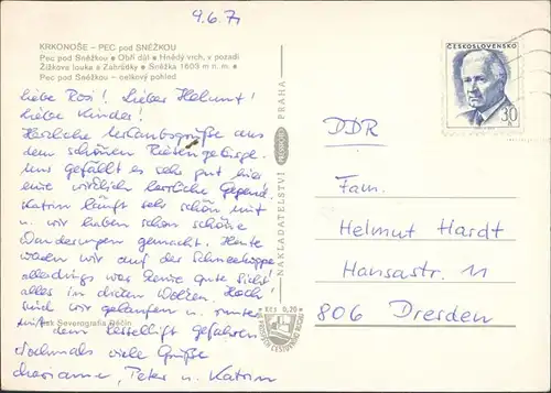 Petzer Pec pod Sněžkou Obří důl, Hnědý vrch, Sněžka, celkový pohled 1971