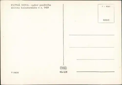 Kuttenberg Kutná Hora vydání pamětního dekretu kutnohorského v r. 1409 1964