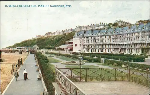 Postcard Folkestone Marine Gardens, Promenade 1915