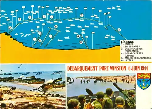Ansichtskarte  Débarquement PORT WINSTON, Landungsübersicht anno 1944 1970